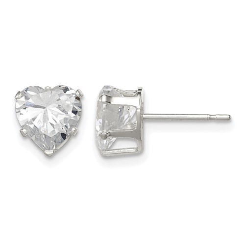 Sterling Silver Polished 7mm Heart Snap Set CZ Stud Earrings