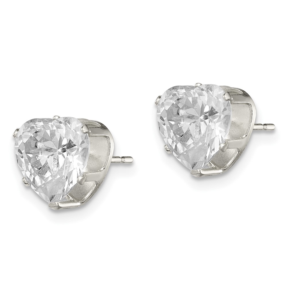 Sterling Silver Polished 8mm Heart Snap Set CZ Stud Earrings (QE7539)