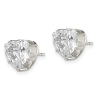 Sterling Silver Polished 8mm Heart Snap Set CZ Stud Earrings view 2