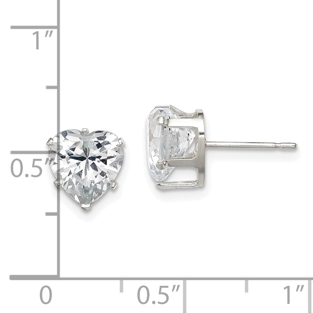 Sterling Silver Polished 8mm Heart Snap Set CZ Stud Earrings (QE7539)