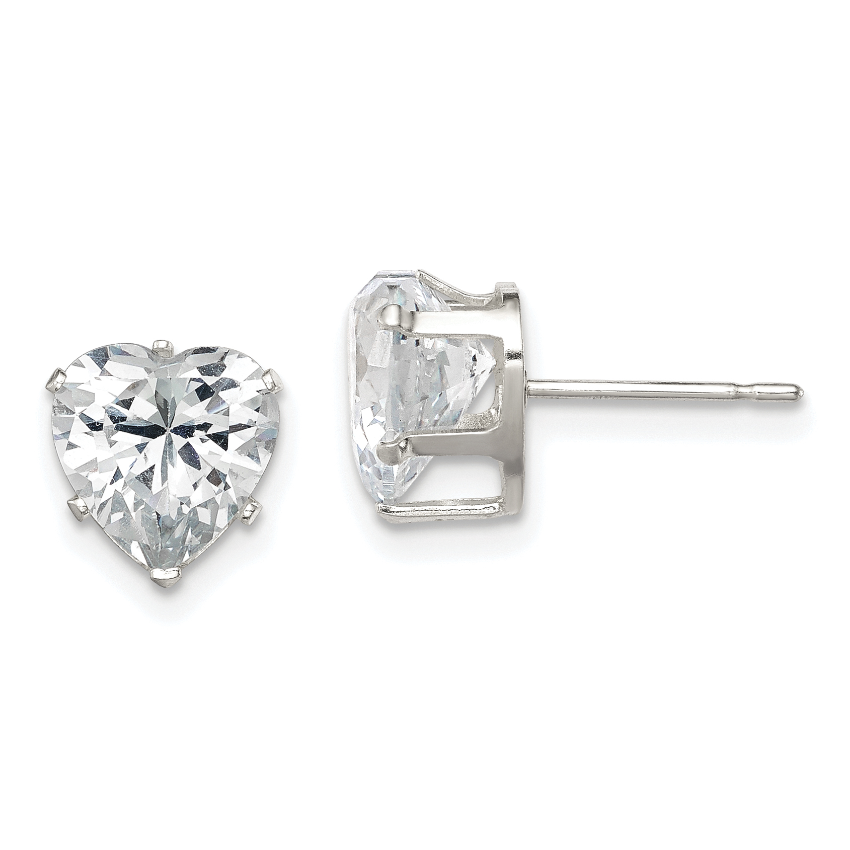 Sterling Silver Polished 8mm Heart Snap Set CZ Stud Earrings (QE7539)