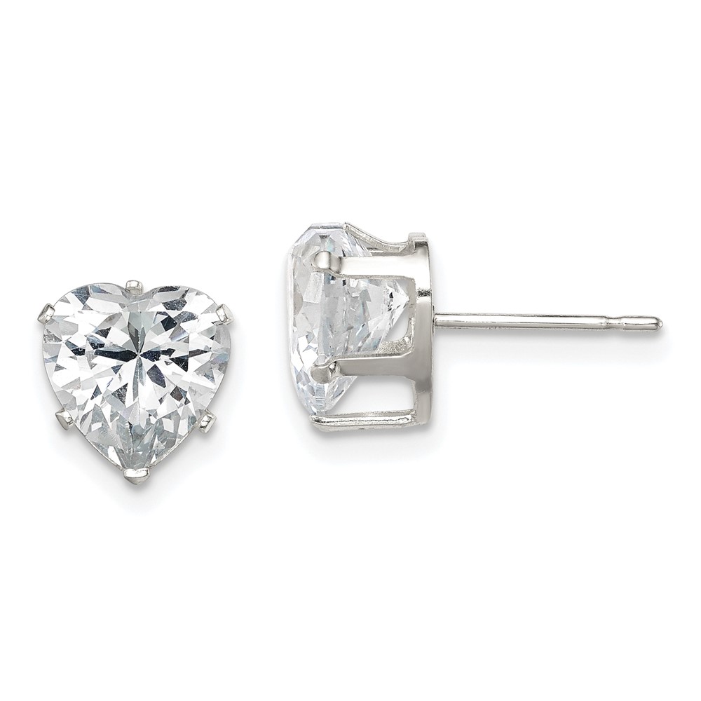 Sterling Silver Polished 8mm Heart Snap Set CZ Stud Earrings (QE7539)