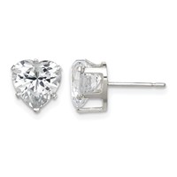 Sterling Silver Polished 8mm Heart Snap Set CZ Stud Earrings view 1