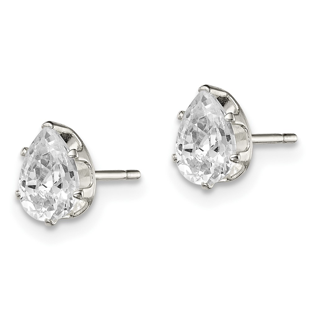 Sterling Silver Polished 6x4mm Pear Snap Set CZ Stud Earrings (QE7540)