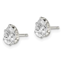 Sterling Silver Polished 6x4mm Pear Snap Set CZ Stud Earrings view 2