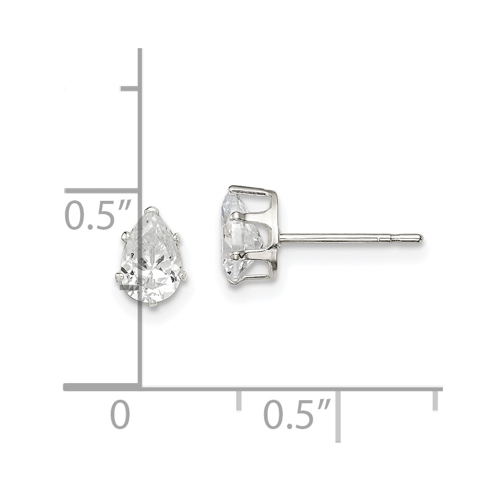 Sterling Silver Polished 6x4mm Pear Snap Set CZ Stud Earrings (QE7540)