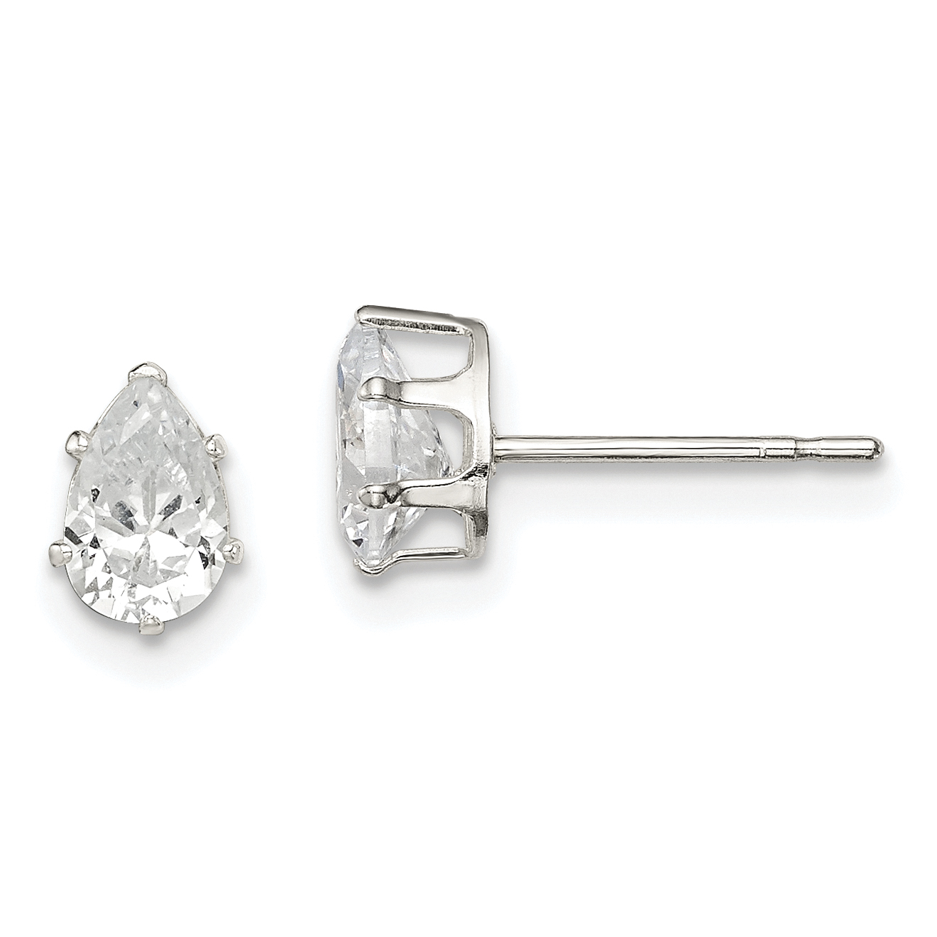 Sterling Silver Polished 6x4mm Pear Snap Set CZ Stud Earrings (QE7540)
