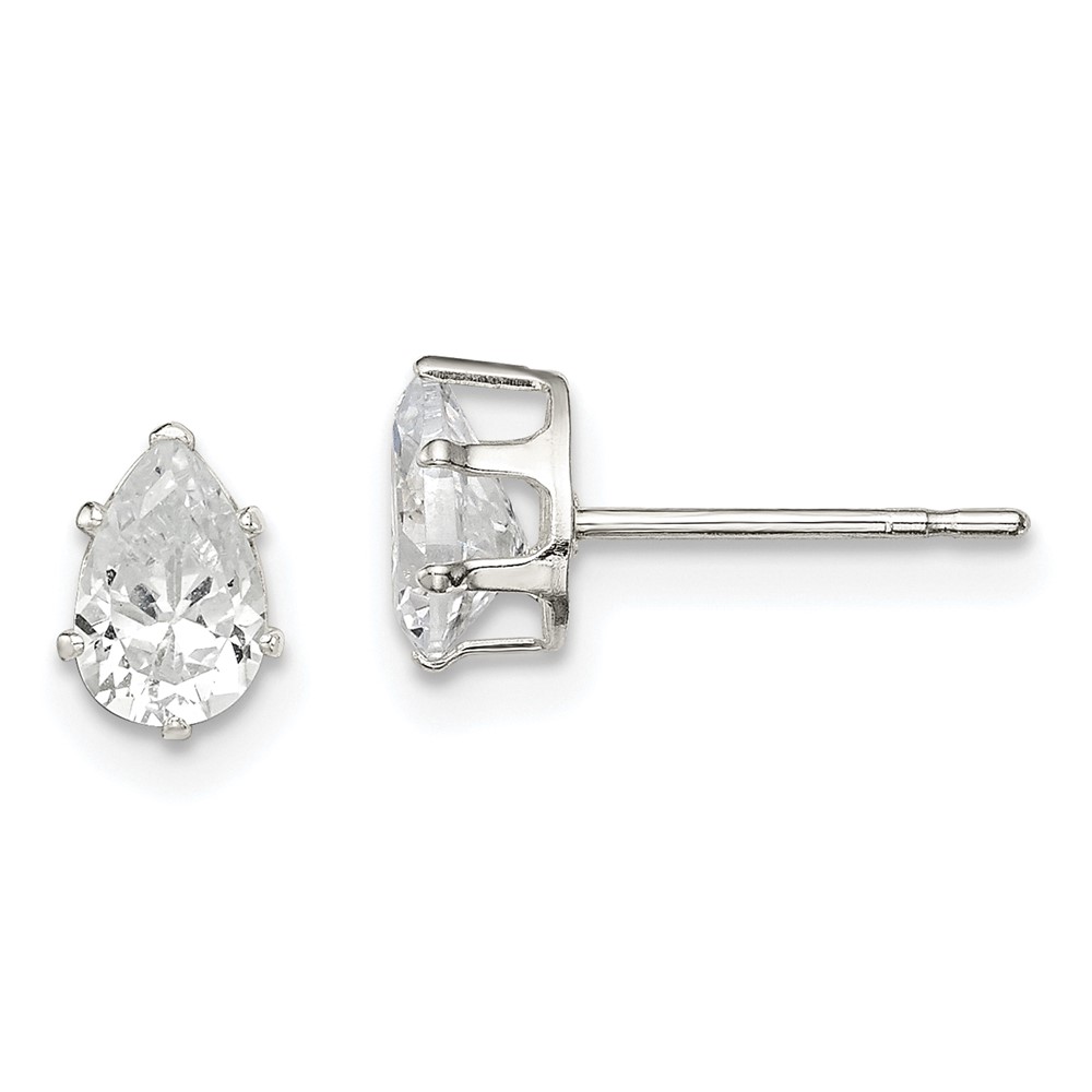Sterling Silver Polished 6x4mm Pear Snap Set CZ Stud Earrings (QE7540)