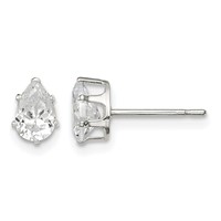Sterling Silver Polished 6x4mm Pear Snap Set CZ Stud Earrings view 1