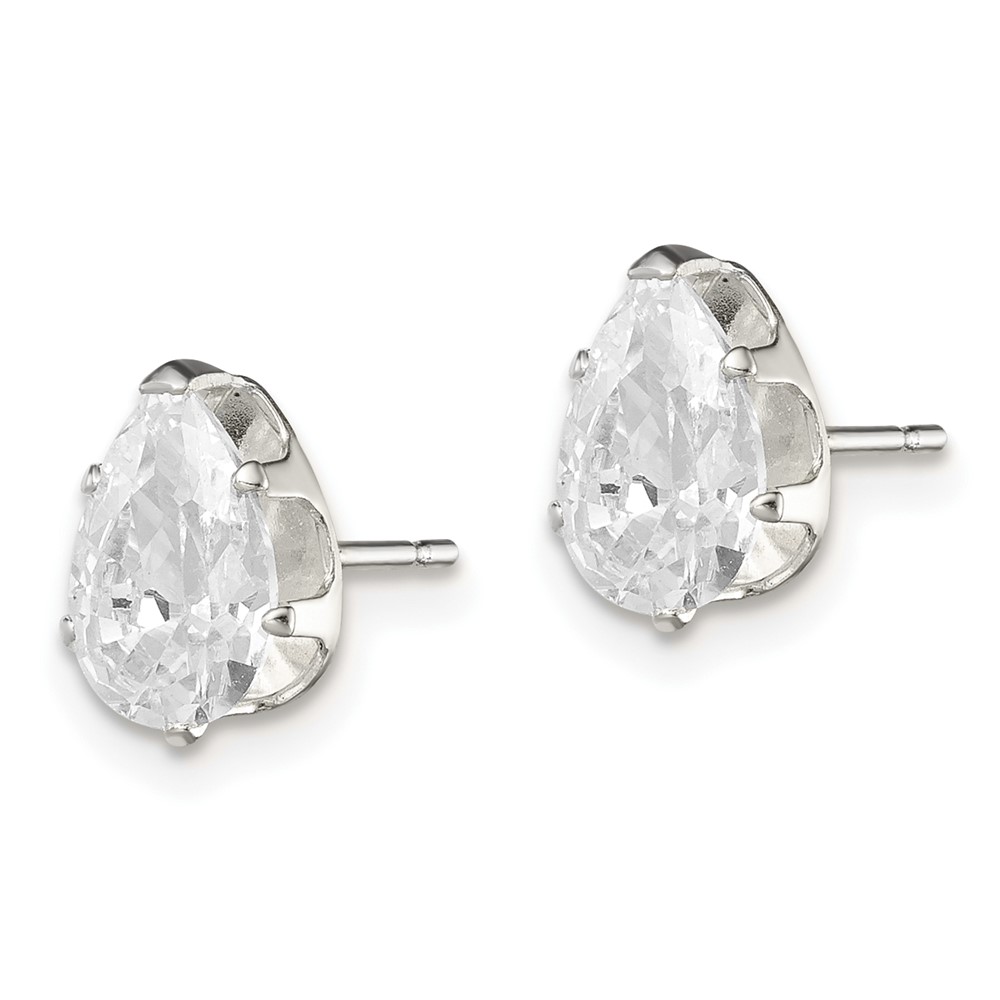 Sterling Silver Polished 8x5mm Pear Snap Set CZ Stud Earrings (QE7541)