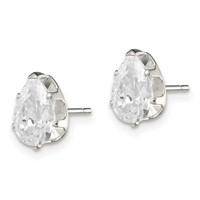 Sterling Silver Polished 8x5mm Pear Snap Set CZ Stud Earrings view 2