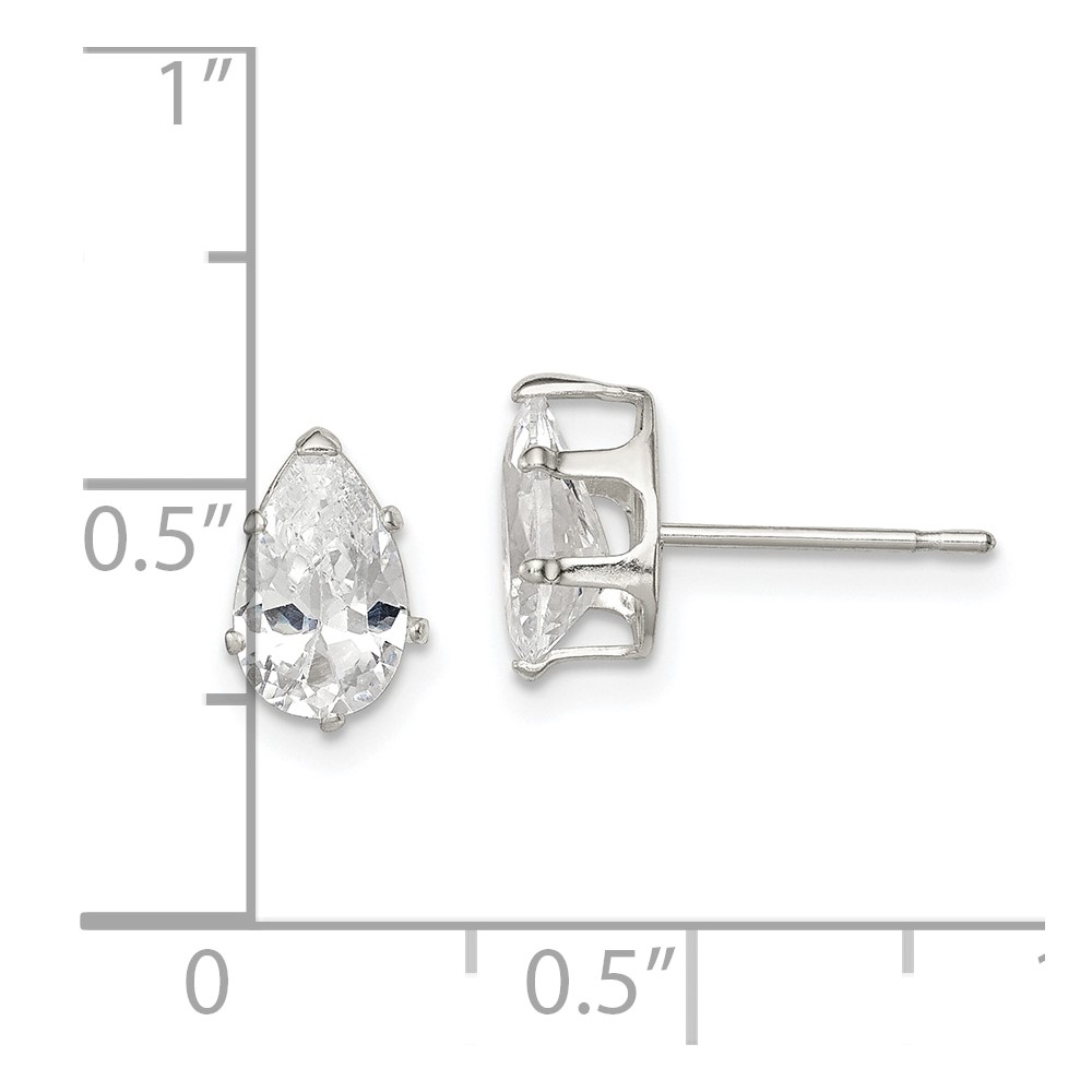 Sterling Silver Polished 8x5mm Pear Snap Set CZ Stud Earrings (QE7541)