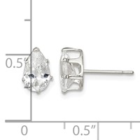 Sterling Silver Polished 8x5mm Pear Snap Set CZ Stud Earrings view 4