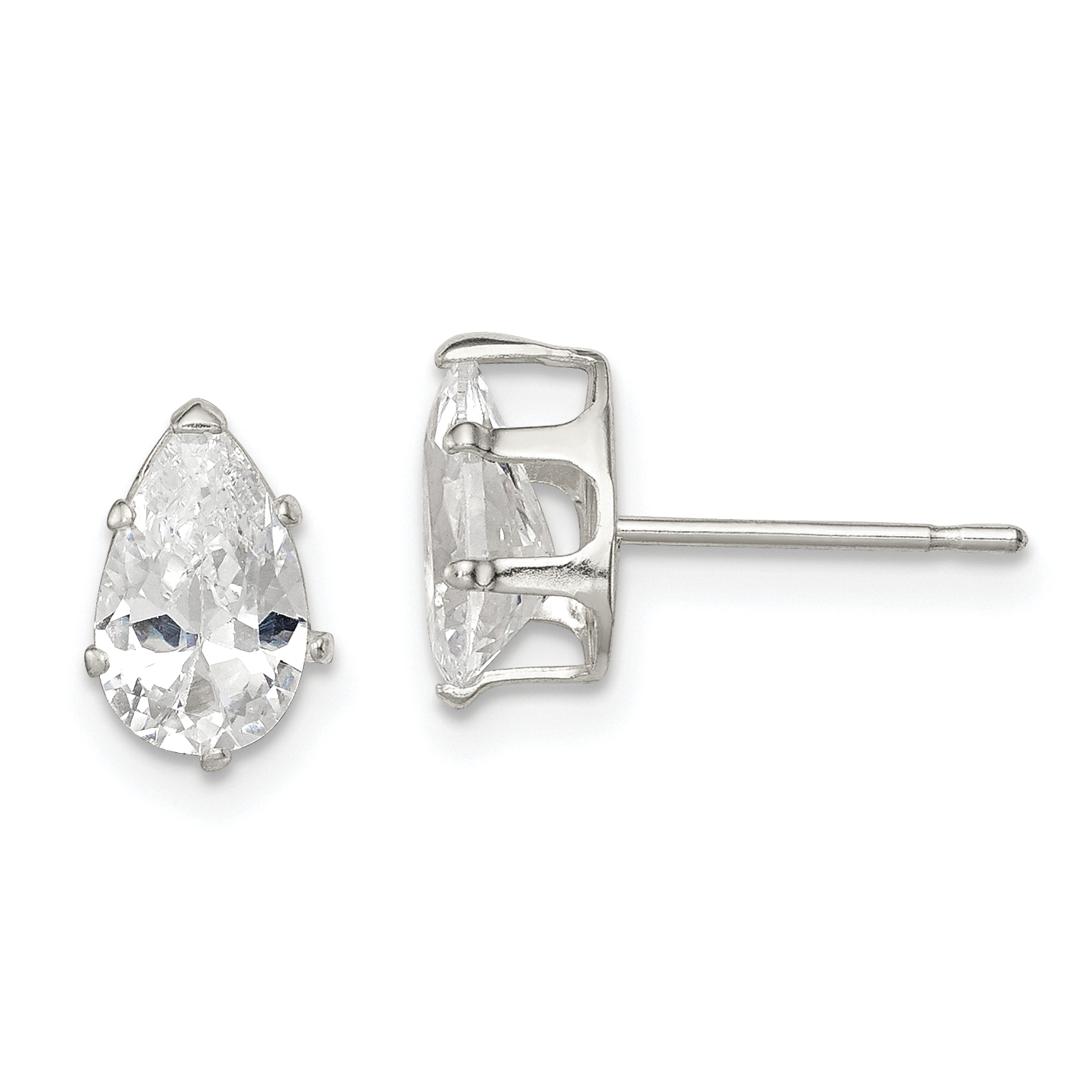 Sterling Silver Polished 8x5mm Pear Snap Set CZ Stud Earrings (QE7541)