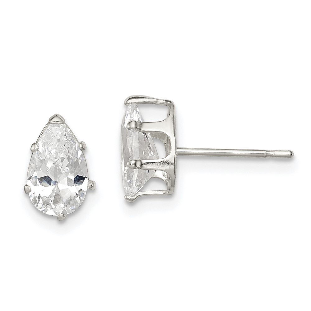 Sterling Silver Polished 8x5mm Pear Snap Set CZ Stud Earrings (QE7541)