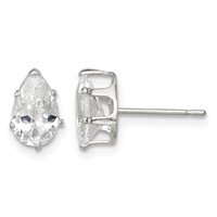 Sterling Silver Polished 8x5mm Pear Snap Set CZ Stud Earrings view 1