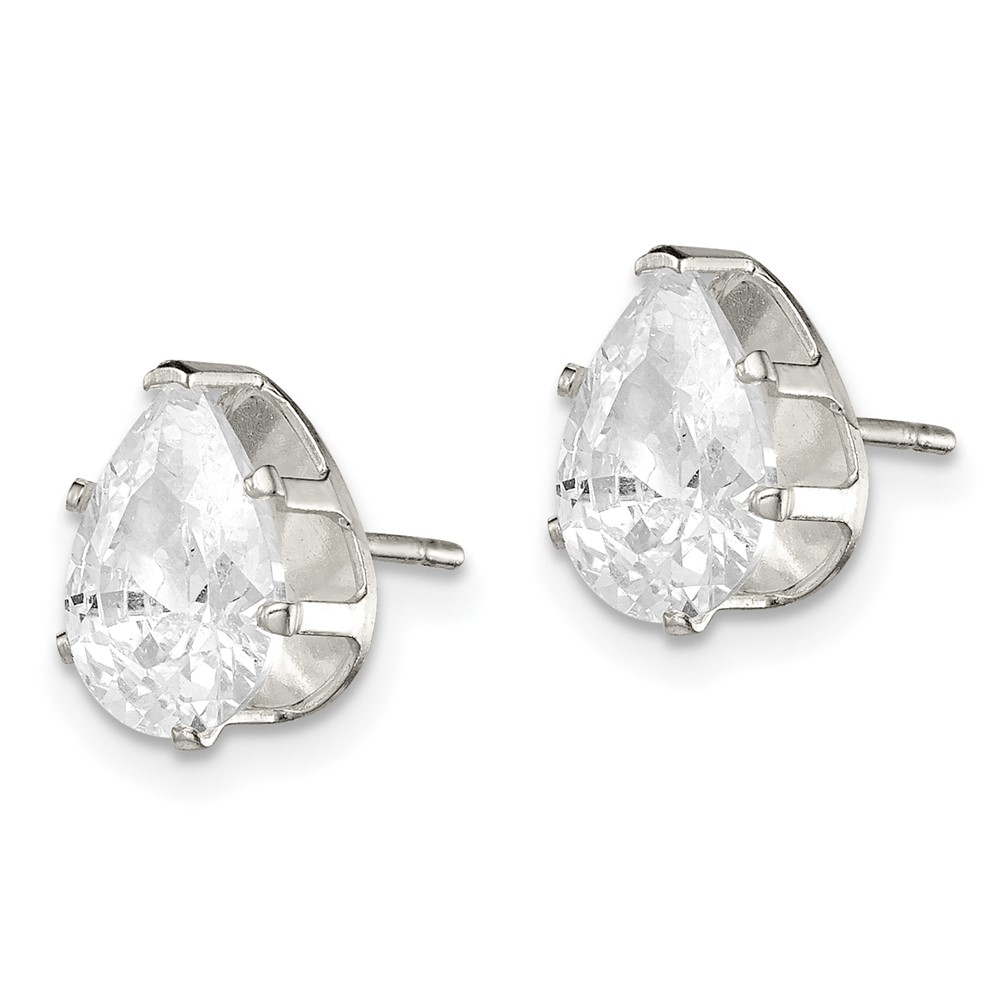 Sterling Silver Polished 9x6mm Pear Snap Set CZ Stud Earrings (QE7542)