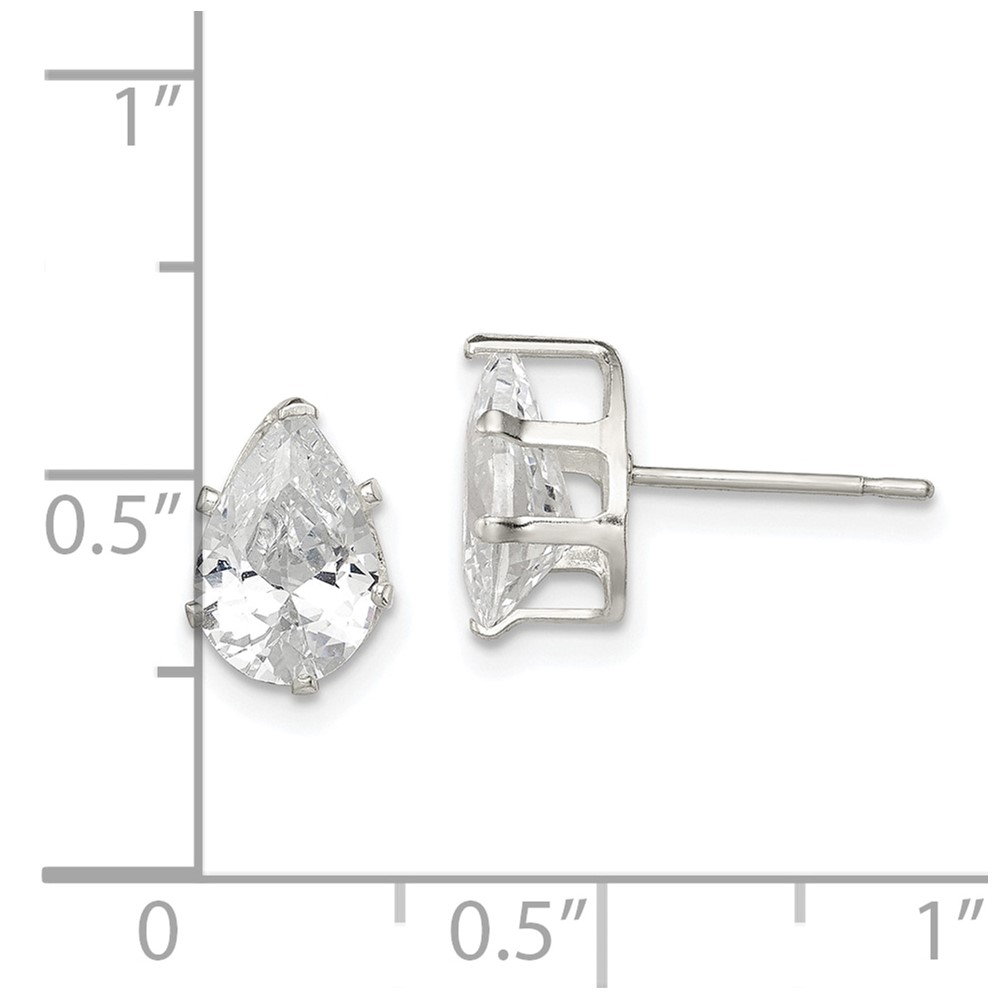 Sterling Silver Polished 9x6mm Pear Snap Set CZ Stud Earrings (QE7542)