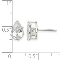 Sterling Silver Polished 9x 6mm Pear Snap Set CZ Stud Earrings view 4