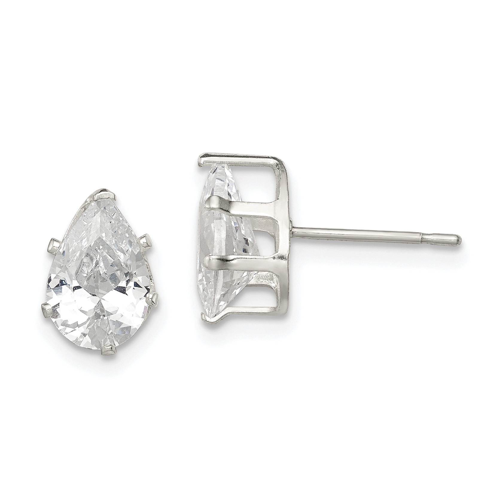 Sterling Silver Polished 9x6mm Pear Snap Set CZ Stud Earrings (QE7542)