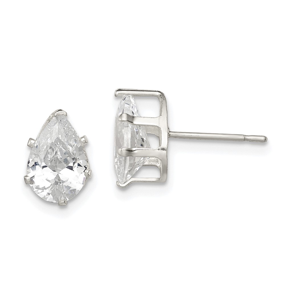 Sterling Silver Polished 9x6mm Pear Snap Set CZ Stud Earrings (QE7542)