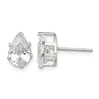 Sterling Silver Polished 9x 6mm Pear Snap Set CZ Stud Earrings view 1