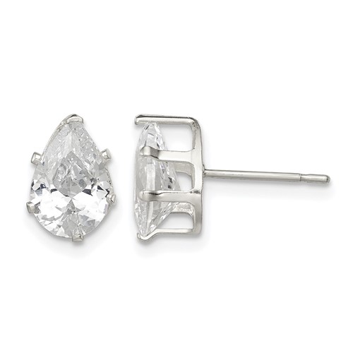 Sterling Silver Polished 9x 6mm Pear Snap Set CZ Stud Earrings