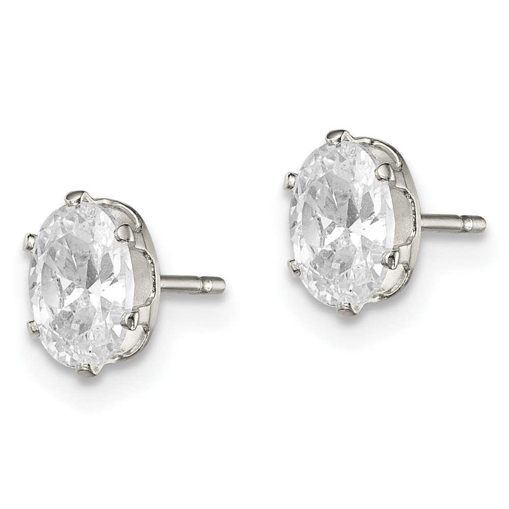 Sterling Silver Polished 6x4mm Oval Snap Set CZ Stud Earrings (QE7543)