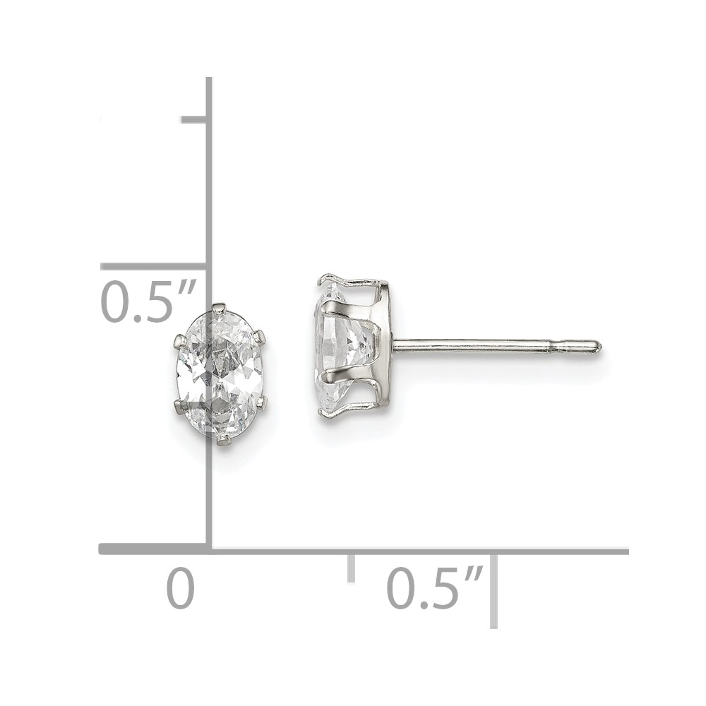 Sterling Silver Polished 6x4mm Oval Snap Set CZ Stud Earrings (QE7543)