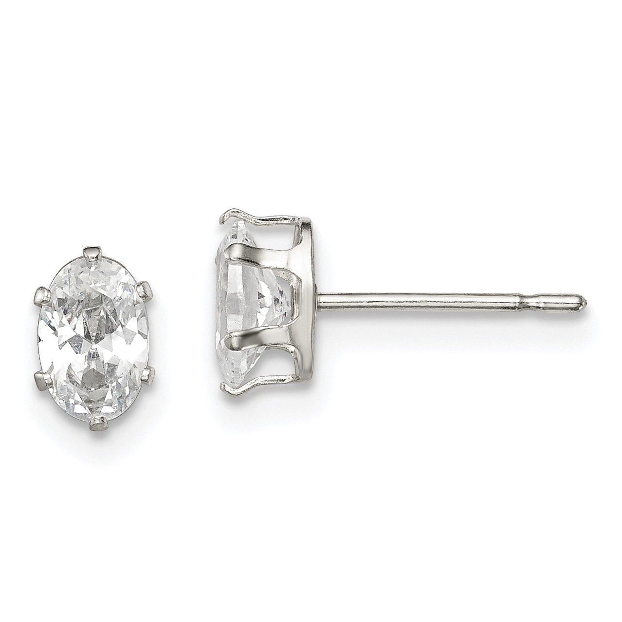 Sterling Silver Polished 6x4mm Oval Snap Set CZ Stud Earrings (QE7543)