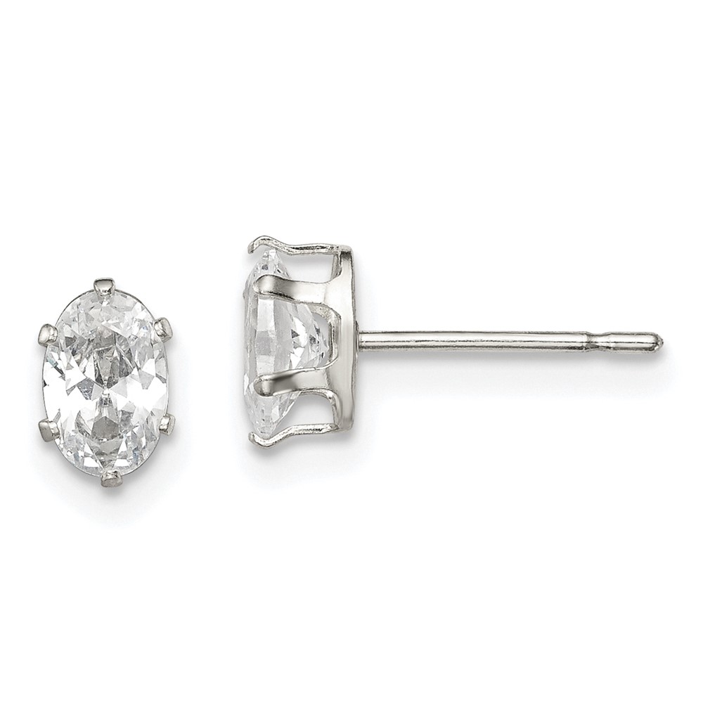 Sterling Silver Polished 6x4mm Oval Snap Set CZ Stud Earrings (QE7543)