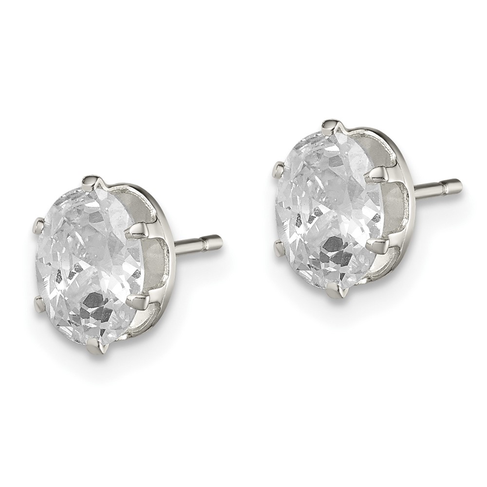 Sterling Silver Polished 7x5mm Oval Snap Set CZ Stud Earrings (QE7544)