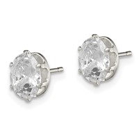 Sterling Silver Polished 7x5mm Oval Snap Set CZ Stud Earrings view 2