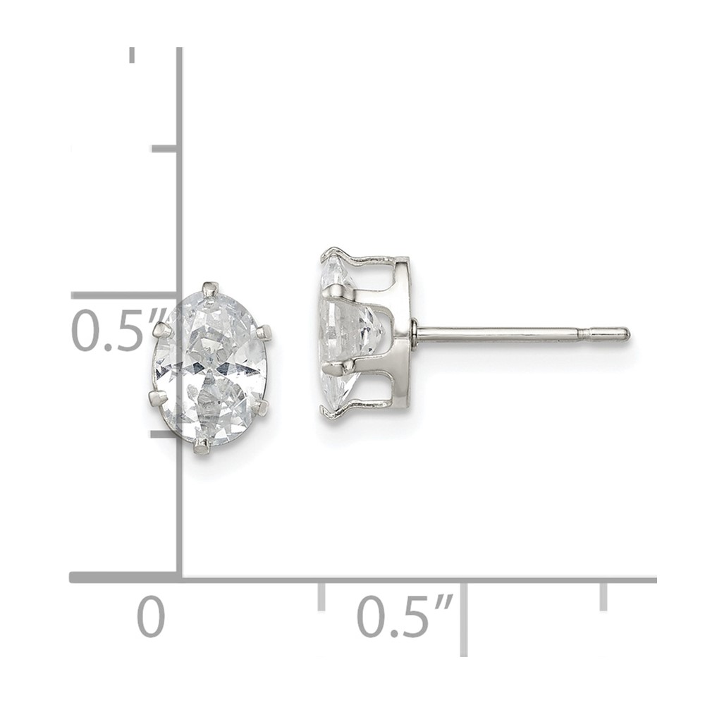 Sterling Silver Polished 7x5mm Oval Snap Set CZ Stud Earrings (QE7544)