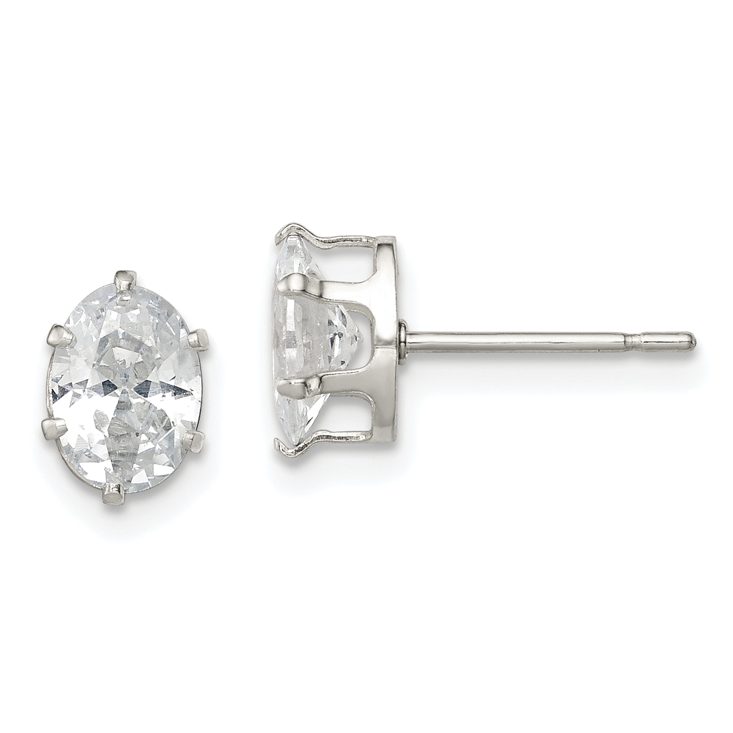 Sterling Silver Polished 7x5mm Oval Snap Set CZ Stud Earrings (QE7544)