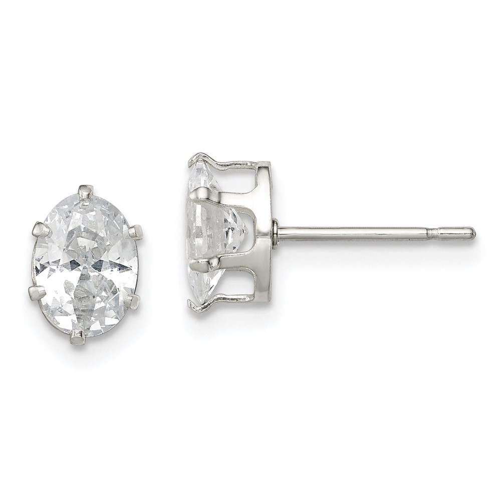 Sterling Silver Polished 7x5mm Oval Snap Set CZ Stud Earrings (QE7544)