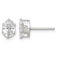 Sterling Silver Polished 7x5mm Oval Snap Set CZ Stud Earrings view 1