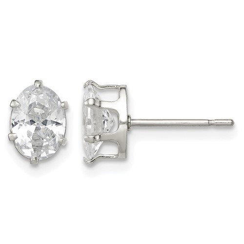 Sterling Silver Polished 7x 5mm Oval Snap Set CZ Stud Earrings