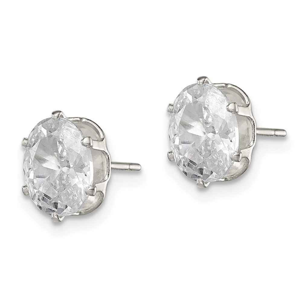 Sterling Silver Polished 8x6mm Oval Snap Set CZ Stud Earrings (QE7545)