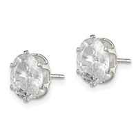 Sterling Silver Polished 8x 6mm Oval Snap Set CZ Stud Earrings view 2