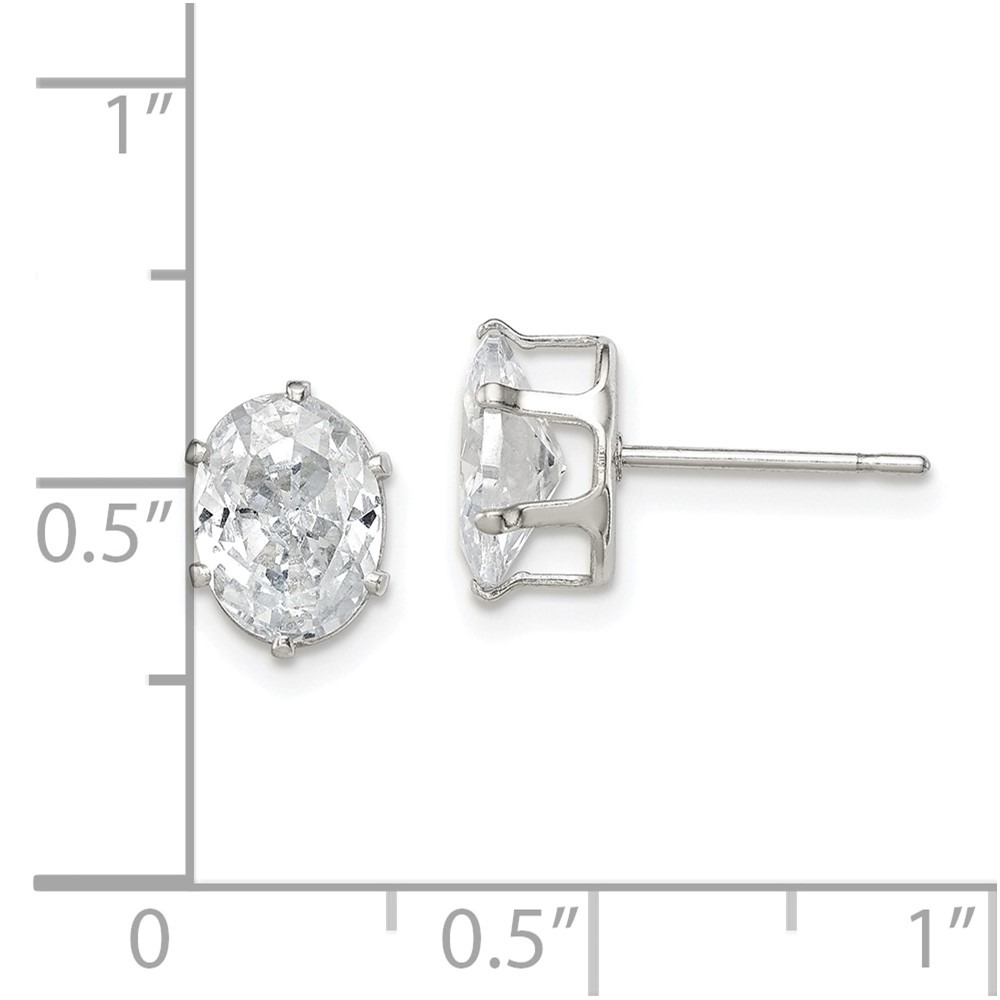 Sterling Silver Polished 8x6mm Oval Snap Set CZ Stud Earrings (QE7545)