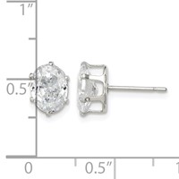 Sterling Silver Polished 8x 6mm Oval Snap Set CZ Stud Earrings view 4