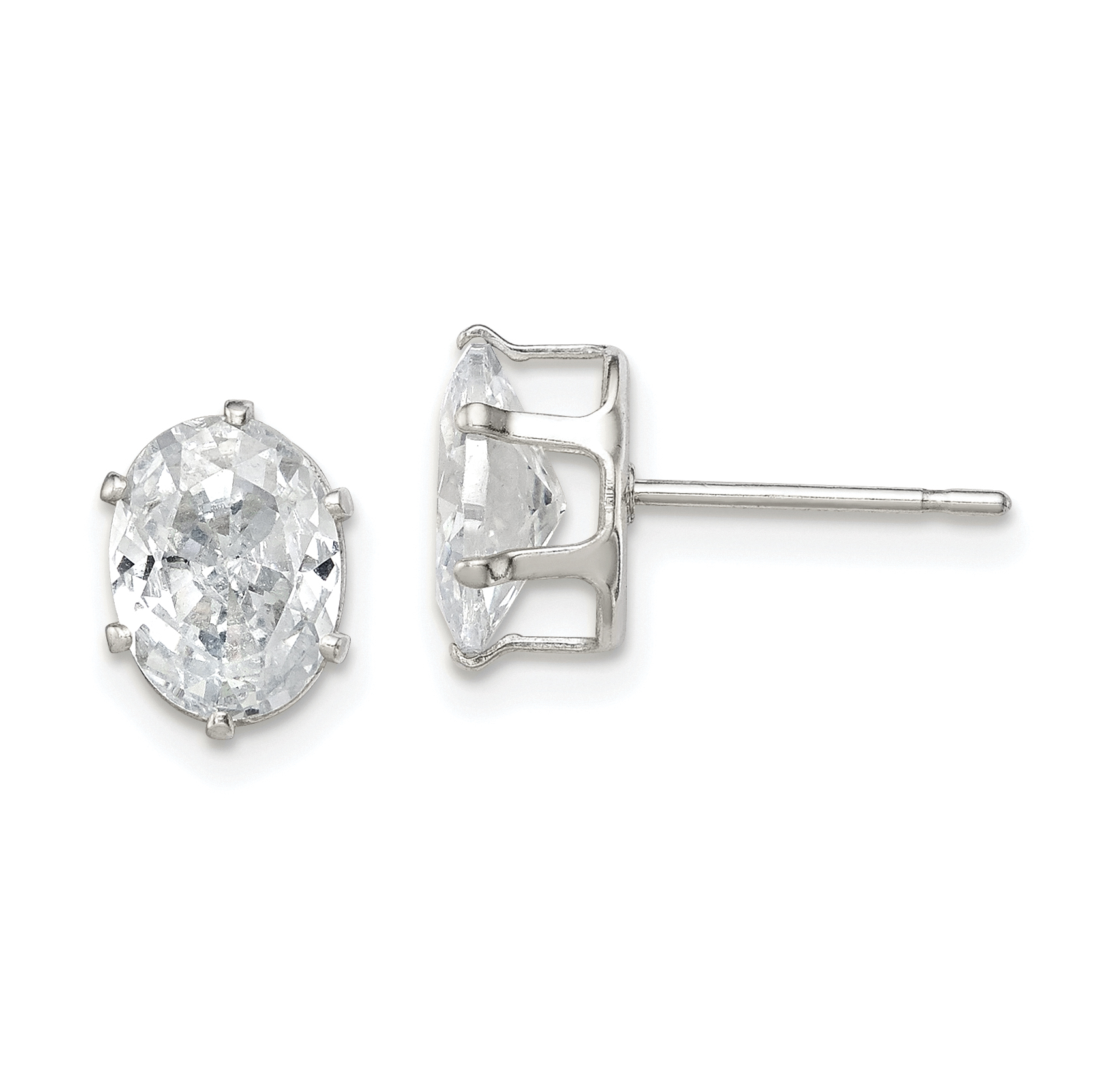 Sterling Silver Polished 8x6mm Oval Snap Set CZ Stud Earrings (QE7545)