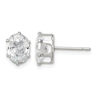Sterling Silver Polished 8x 6mm Oval Snap Set CZ Stud Earrings view 1