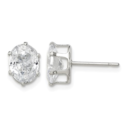 Sterling Silver Polished 8x 6mm Oval Snap Set CZ Stud Earrings