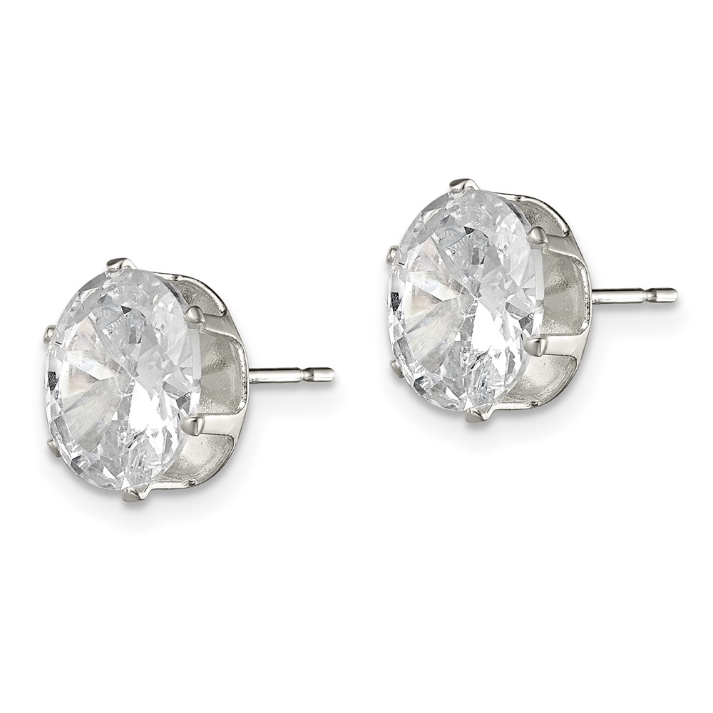 Sterling Silver Polished 9x7mm Oval Snap Set CZ Stud Earrings (QE7546)