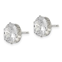 Sterling Silver Polished 9x 7mm Oval Snap Set CZ Stud Earrings view 2