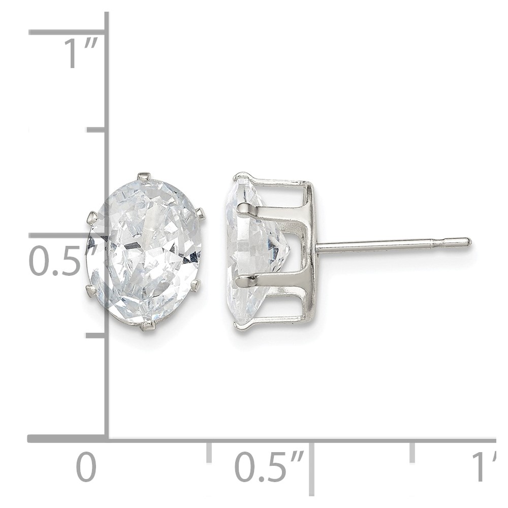 Sterling Silver Polished 9x7mm Oval Snap Set CZ Stud Earrings (QE7546)