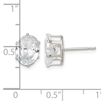 Sterling Silver Polished 9x 7mm Oval Snap Set CZ Stud Earrings view 4