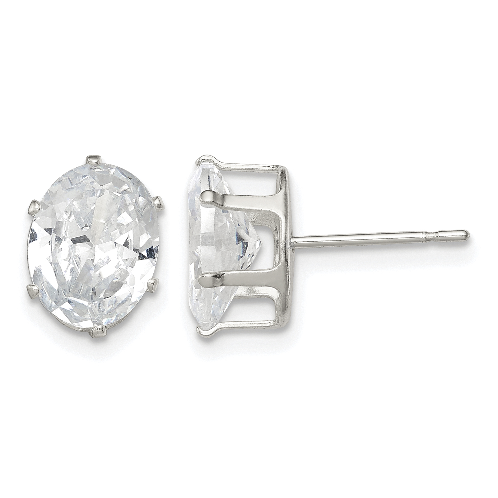 Sterling Silver Polished 9x7mm Oval Snap Set CZ Stud Earrings (QE7546)